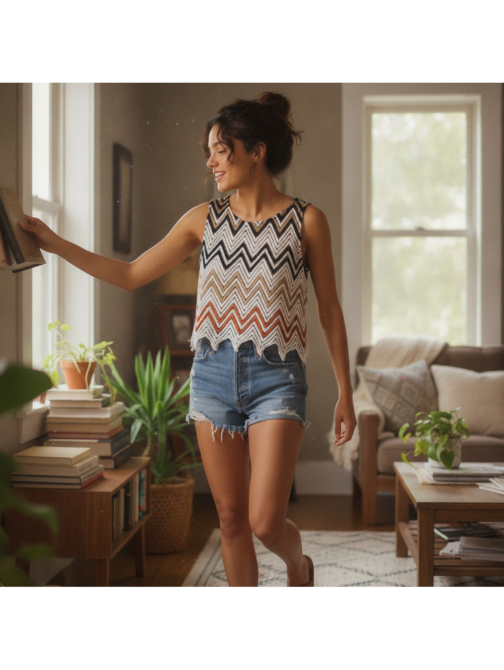 Mind Code Chevron Bohemian Knit Tank Top Small Multicolor Festival Indie Chic